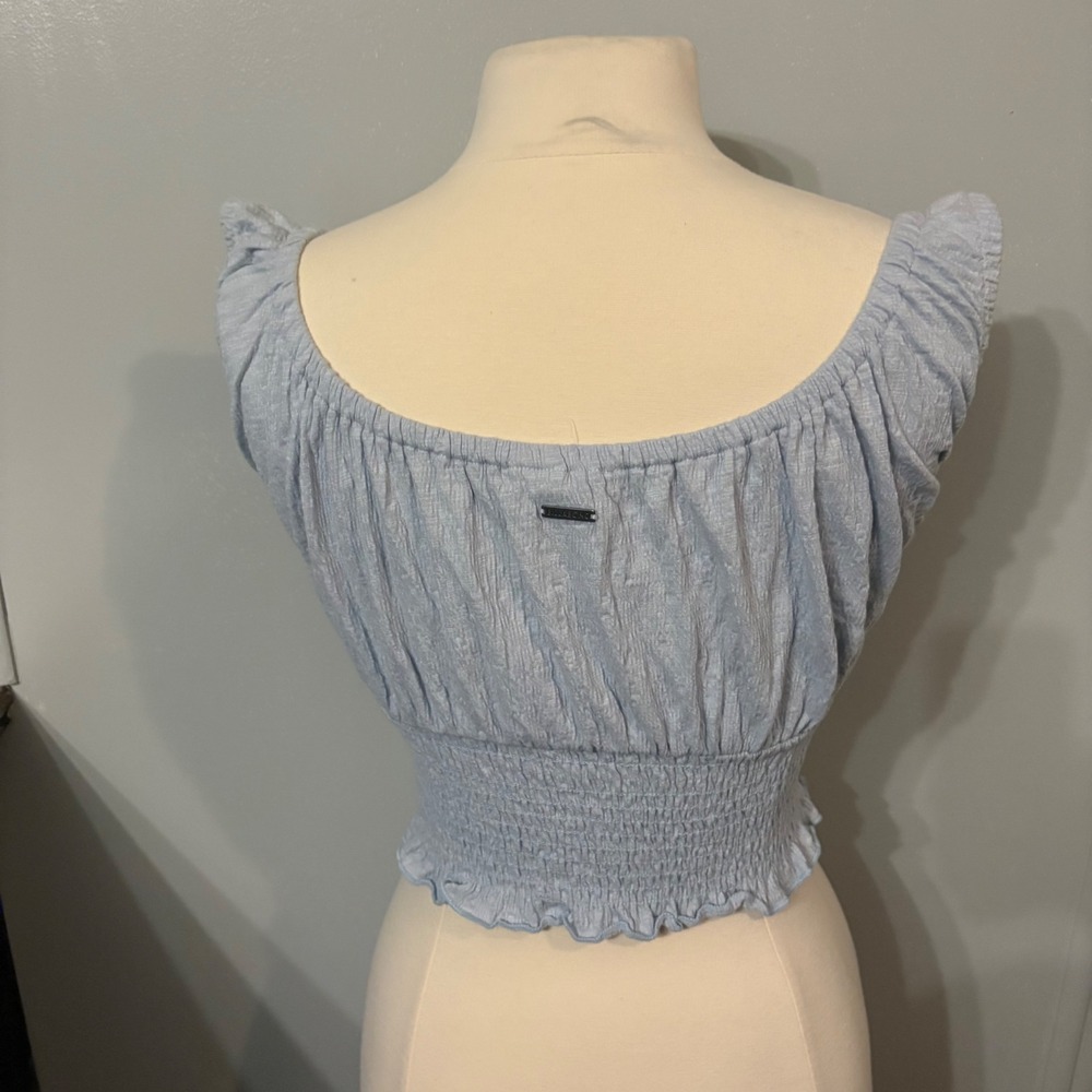 Billabong Getaway Light Blue Crop Top, Rounded Neck, Tied Bow (Women's‎ Large) - Picture 4 of 5